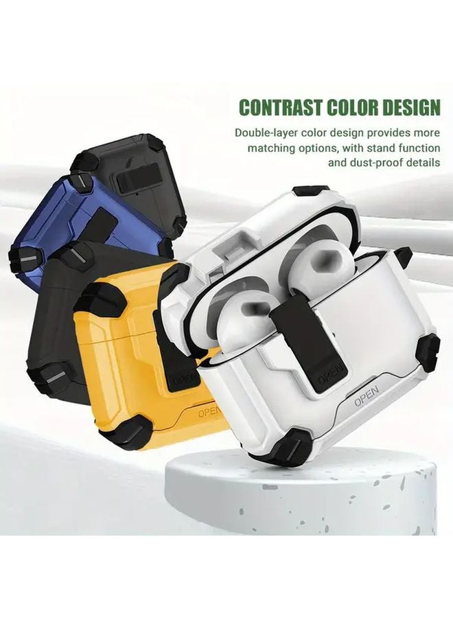 White Protective Case For Airpods 4 Wireless Earbuds Shockproof Soft Shell Cover With Hook - Image 5