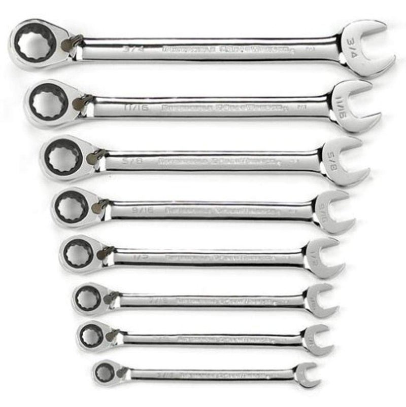 GEARWRENCH 8 Piece 72-Tooth 12 Point Reversible Ratcheting Combination SAE Wrench Set | 9533N - Image 1