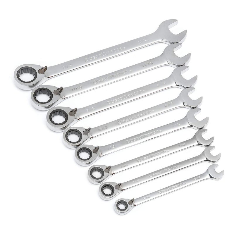 GEARWRENCH 8 Piece 72-Tooth 12 Point Reversible Ratcheting Combination SAE Wrench Set | 9533N - Image 4
