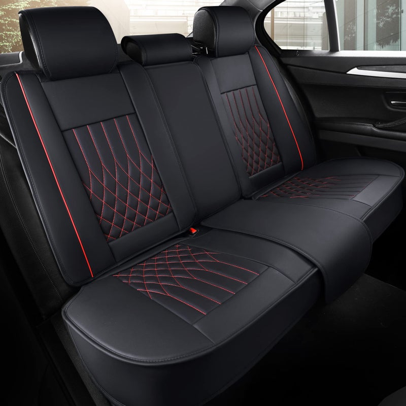 Aierxuan Rear Car Seat Covers with Waterproof Leather Automotive Vehicle Cushion Cover Universal fit for Most Cars BlackRed Rear seat Cover