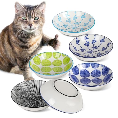HAPPY KIT Ceramic Cat Bowls with Non-Slip Silicone Bottom,Prevent Whisker Fatigue,Reduce Mess,Wide Cat Bowls for Indoor Cats,6 Colorful Set for Daily Feeding Gift Choice - Image 1