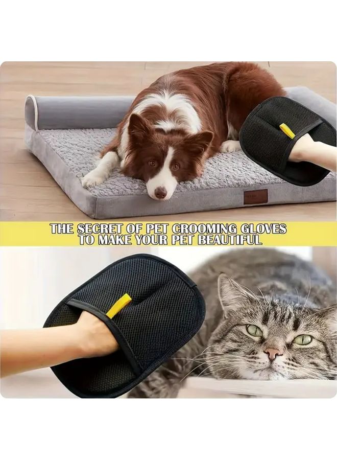 قفازات إزالة شعر الحيوانات الأليفة السوداء - مزيل فراء القطط والكلاب مزدوج الجوانب للأرائك والسجاد - Image 4