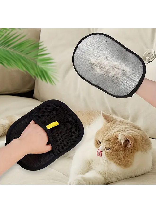 قفازات إزالة شعر الحيوانات الأليفة السوداء - مزيل فراء القطط والكلاب مزدوج الجوانب للأرائك والسجاد - Image 1