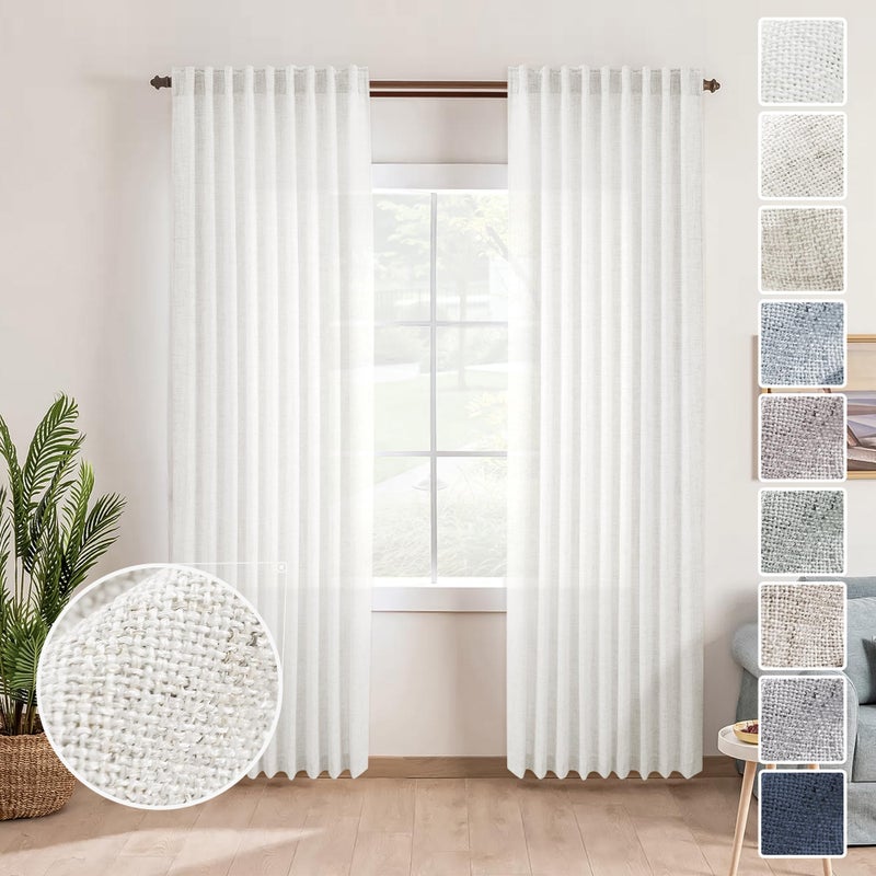 MEETBILY Ivory Linen Back Tab Curtains for Living Room 84 Inches Long Light Filtering Privacy Semi Sheer Off White Farmhouse Boho Faux Linen Blend Curtain Drapes 84 Length 2 Panels Set  Aesthetic Neutral Decor - Image 1