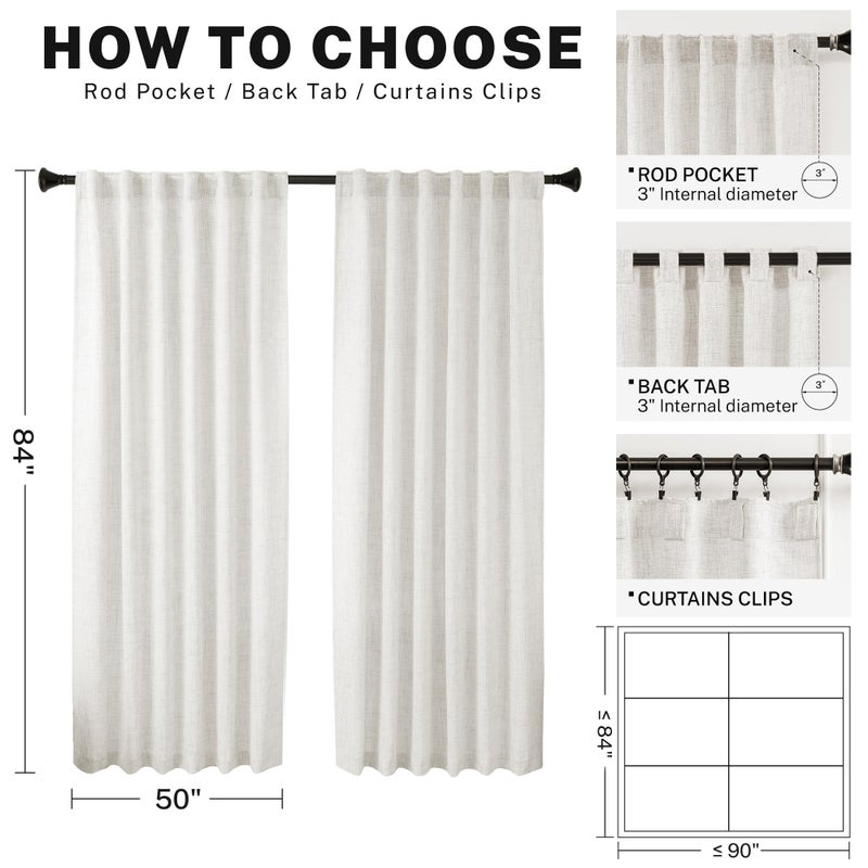 MEETBILY Ivory Linen Back Tab Curtains for Living Room 84 Inches Long Light Filtering Privacy Semi Sheer Off White Farmhouse Boho Faux Linen Blend Curtain Drapes 84 Length 2 Panels Set  Aesthetic Neutral Decor - Image 3