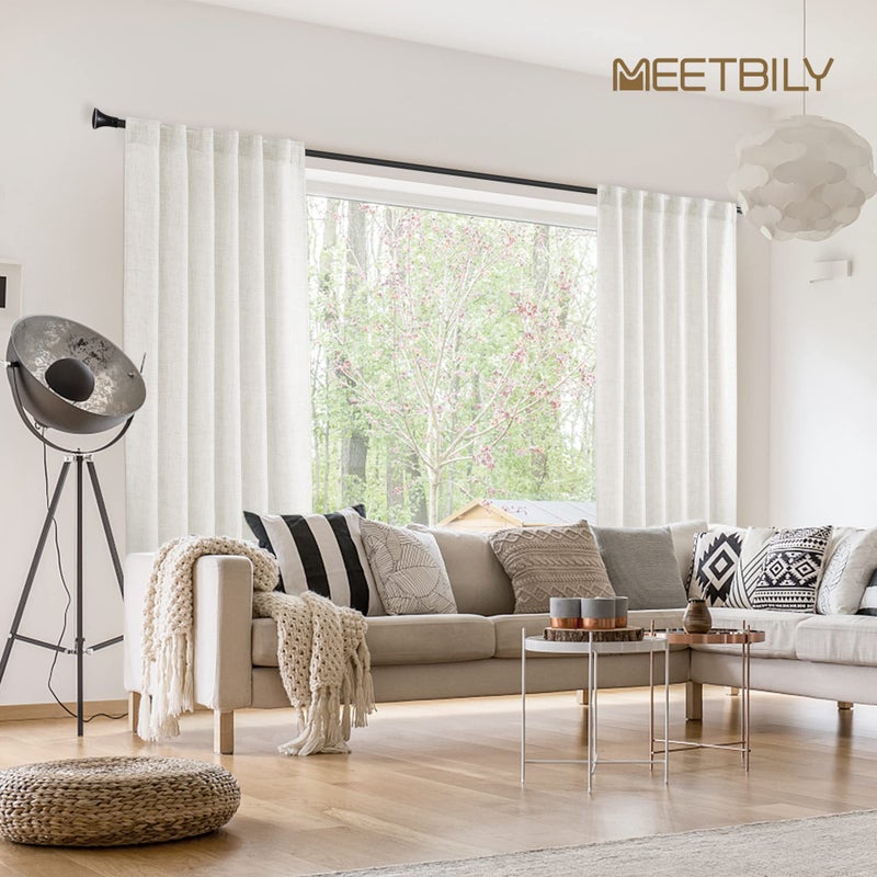 MEETBILY Ivory Linen Back Tab Curtains for Living Room 84 Inches Long Light Filtering Privacy Semi Sheer Off White Farmhouse Boho Faux Linen Blend Curtain Drapes 84 Length 2 Panels Set  Aesthetic Neutral Decor - Image 5