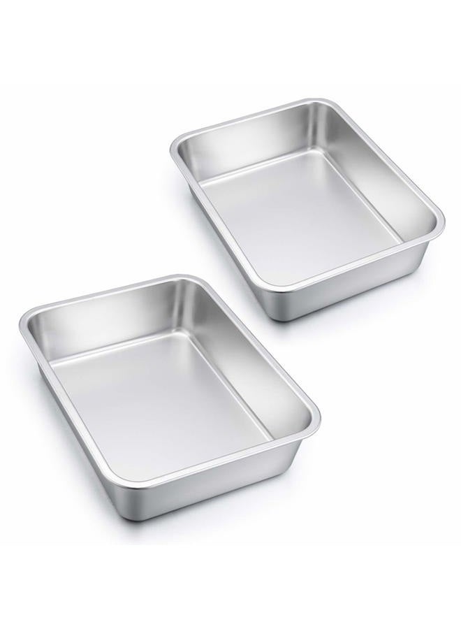 E-far Lasagna Pan Set of 2, Deep Stainless Steel Baking Pans, 12.75 x10 x3.2 Inches Rectangular Metal Roasting Baking Dish Bakeware for Oven, Non-Toxic & Heavy Duty, Dishwasher Safe - Image 1