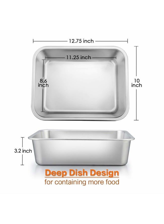 E-far Lasagna Pan Set of 2, Deep Stainless Steel Baking Pans, 12.75 x10 x3.2 Inches Rectangular Metal Roasting Baking Dish Bakeware for Oven, Non-Toxic & Heavy Duty, Dishwasher Safe - Image 2