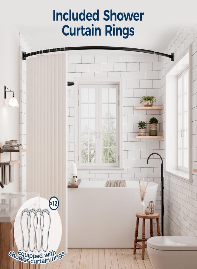 ENJOYBASICS Curved Shower Curtain Rod with Shower Rings, Adjustable Round Bathroom Rod for Extra Space, Rustproof, Need to Drill, Matte Black, 35-77 Inches - Image 2