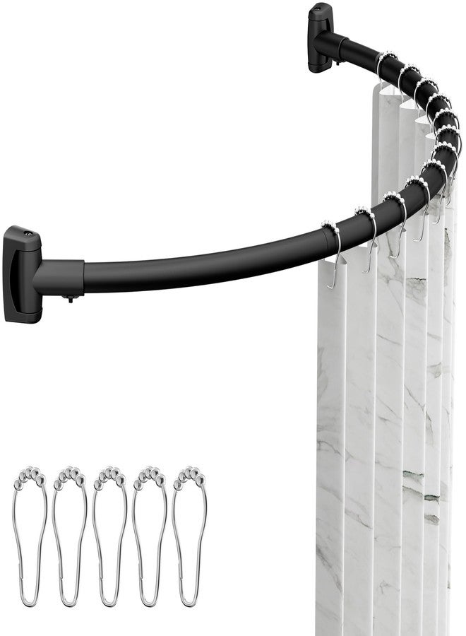 ENJOYBASICS Curved Shower Curtain Rod with Shower Rings, Adjustable Round Bathroom Rod for Extra Space, Rustproof, Need to Drill, Matte Black, 35-77 Inches - Image 1