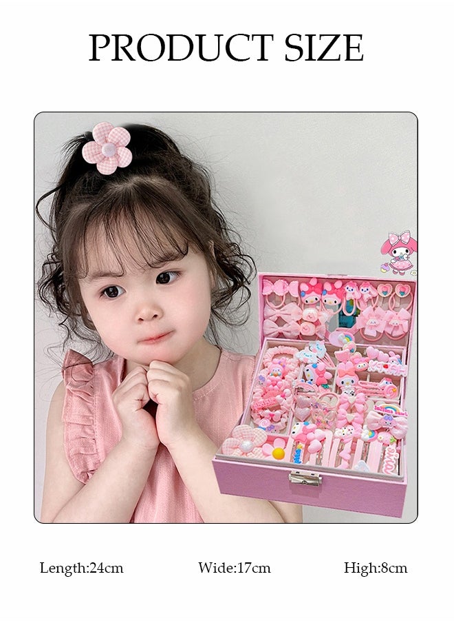 DUNISO 46 pcs Little Girls Hair Accessories Set with My Melody Gift Box Cute Hairpin Jewelry Storage Case with Hairbands, Cartoon Hair Clips, Cartoon Hair Cords，Cute Hairpin Jewelry Organizer Birthday Gift for Girls，My Melody  - Image 5