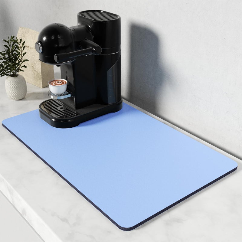 Rnivvi Coffee Mat, 12" x 19" Coffee Bar Mats for Espresso Machine Station Accessories and Organizer, Hide Stain Rubber Backed Absorbent Dish Drying Pad for Kitchen Counter, Cute Bar Decor Pad, Blue - Image 1