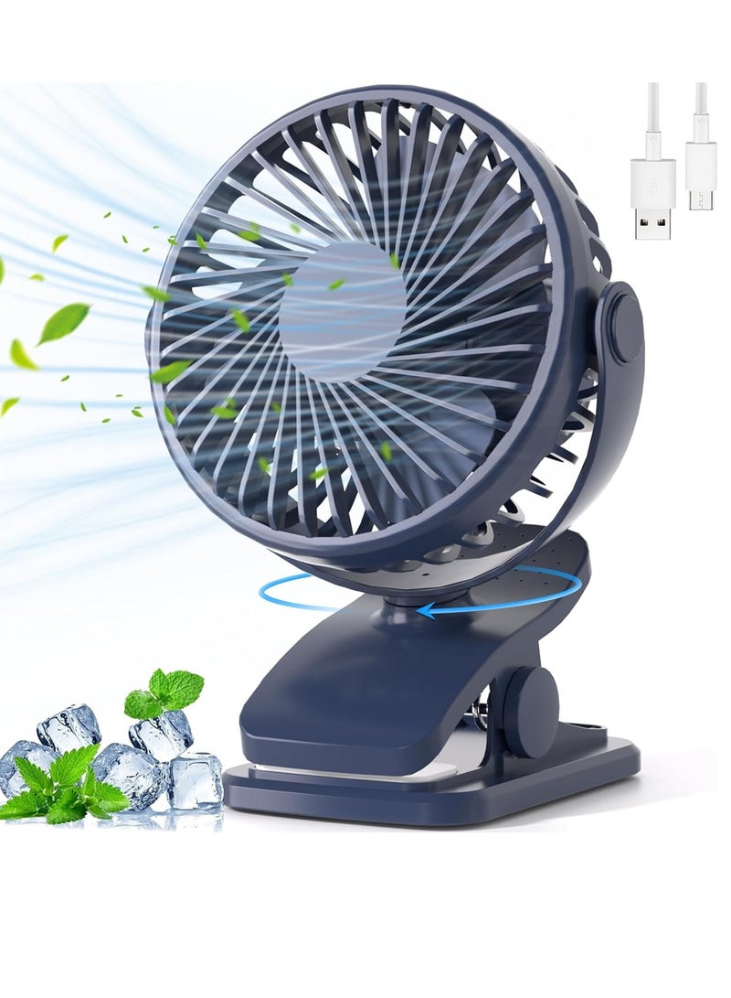 general Portable Clip On Fan, Small USB Fan Battery Operated, 3 Speed Rechargeable Mini Fan With LED Display, 360° Rotate Personal Cooling Desk Fan Blue - Image 1