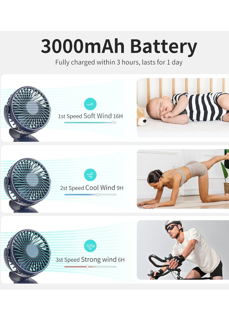 general Portable Clip On Fan, Small USB Fan Battery Operated, 3 Speed Rechargeable Mini Fan With LED Display, 360° Rotate Personal Cooling Desk Fan Blue - Image 2