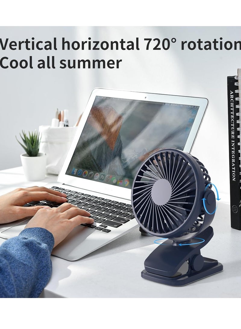 general Portable Clip On Fan, Small USB Fan Battery Operated, 3 Speed Rechargeable Mini Fan With LED Display, 360° Rotate Personal Cooling Desk Fan Blue - Image 3