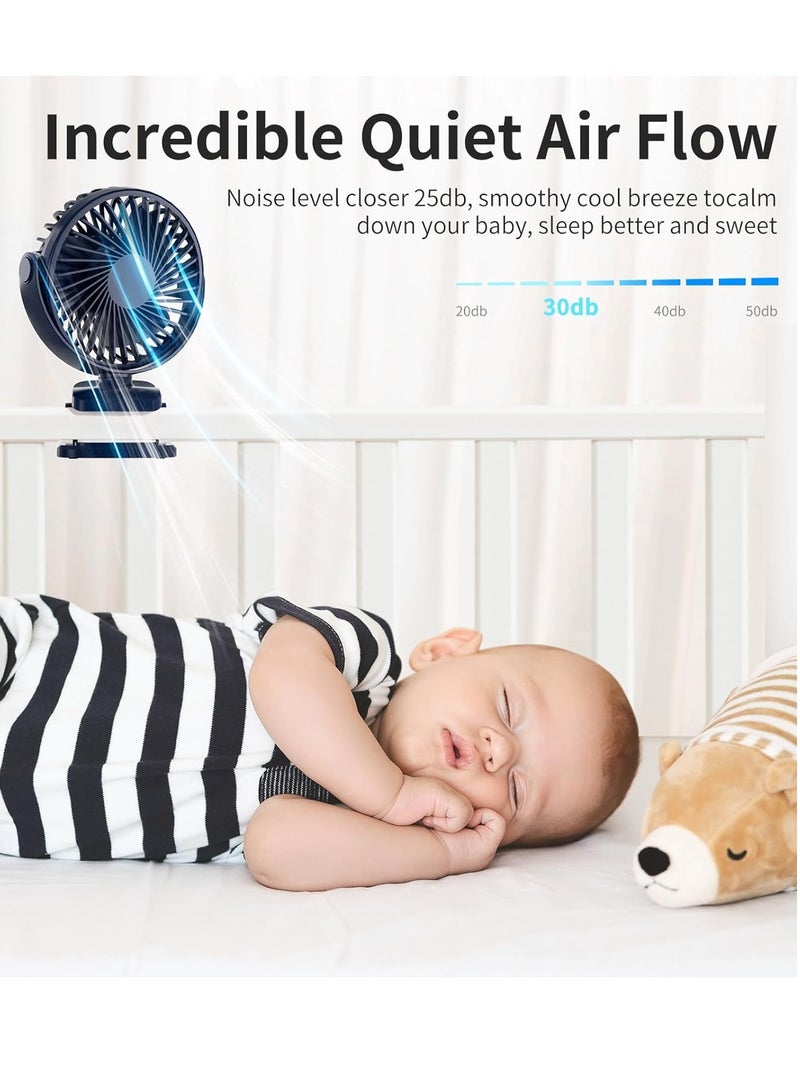 general Portable Clip On Fan, Small USB Fan Battery Operated, 3 Speed Rechargeable Mini Fan With LED Display, 360° Rotate Personal Cooling Desk Fan Blue - Image 4