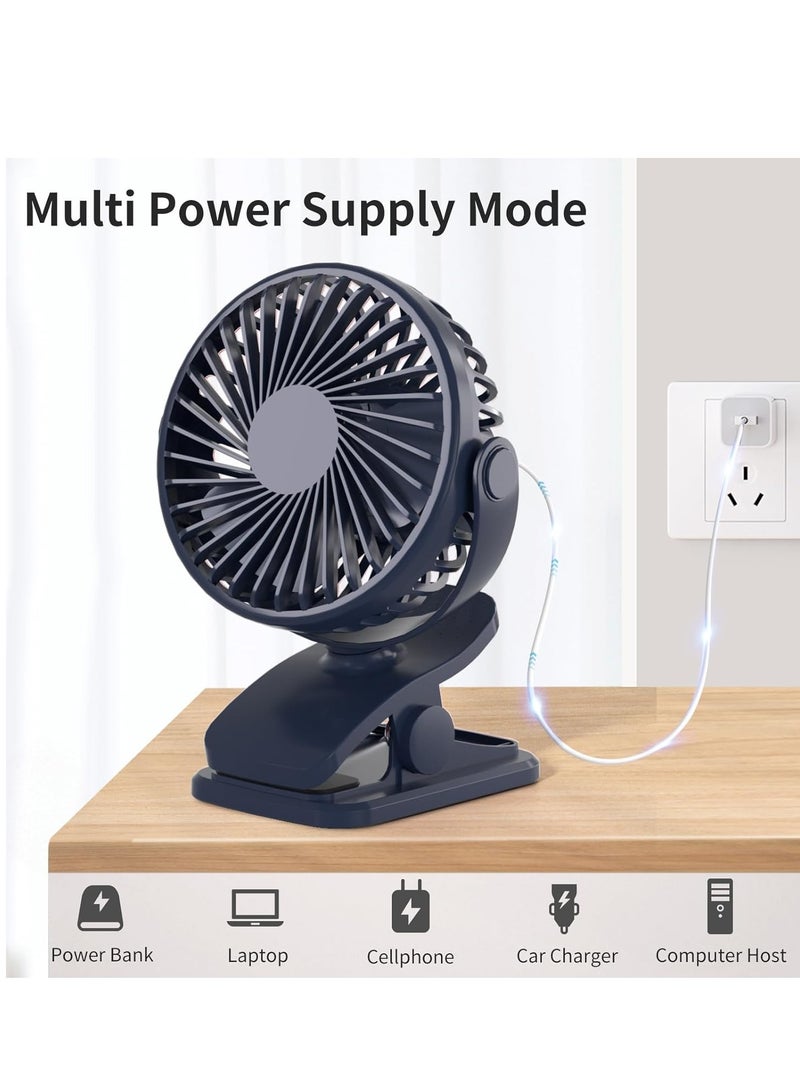 general Portable Clip On Fan, Small USB Fan Battery Operated, 3 Speed Rechargeable Mini Fan With LED Display, 360° Rotate Personal Cooling Desk Fan Blue - Image 5