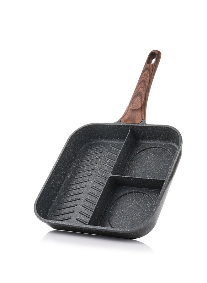 Sensarte Non-Stick 24 CM Divided Grill Pan for Stove Tops, 3 Section Versatile Breakfast Grilling Pan, PFOA, PFOS Free, Induction Compatible - Dark Grey - Image 1