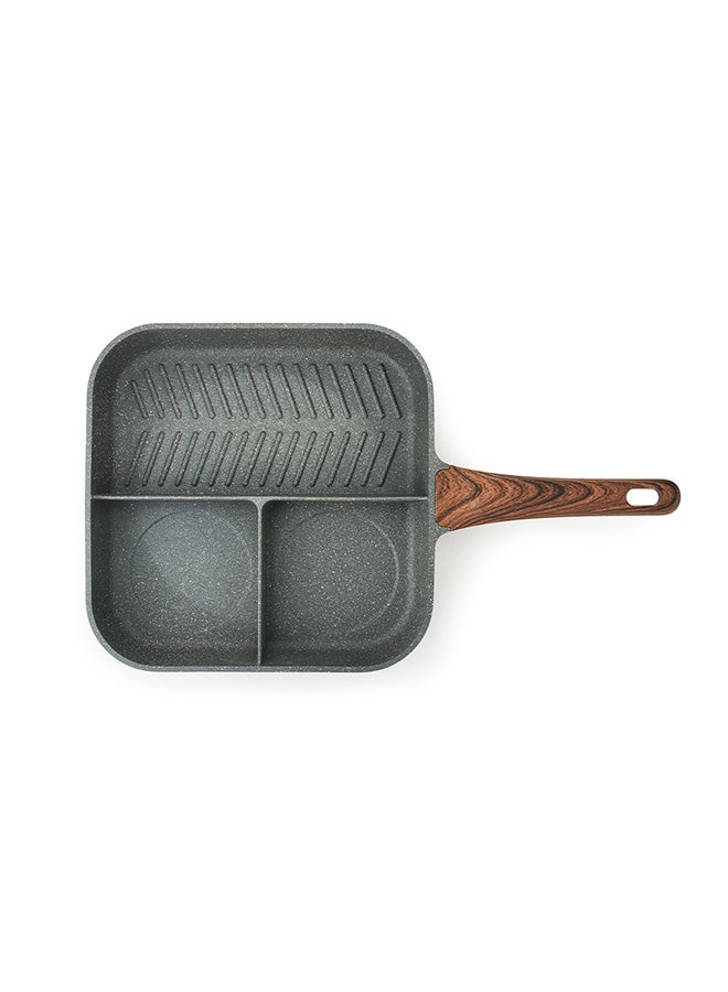 Sensarte Non-Stick 24 CM Divided Grill Pan for Stove Tops, 3 Section Versatile Breakfast Grilling Pan, PFOA, PFOS Free, Induction Compatible - Dark Grey - Image 5