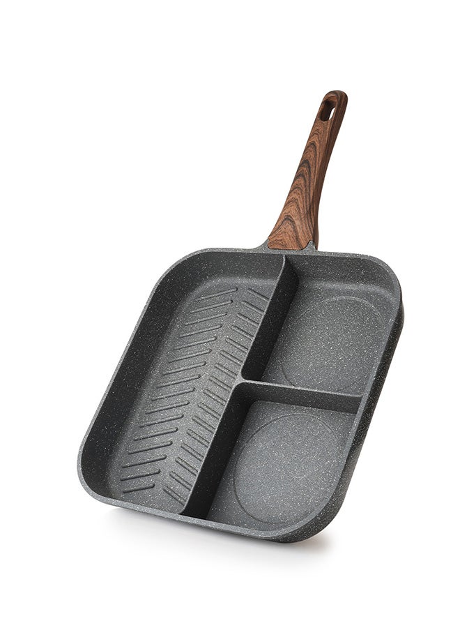 Sensarte Non-Stick 24 CM Divided Grill Pan for Stove Tops, 3 Section Versatile Breakfast Grilling Pan, PFOA, PFOS Free, Induction Compatible - Dark Grey - Image 4