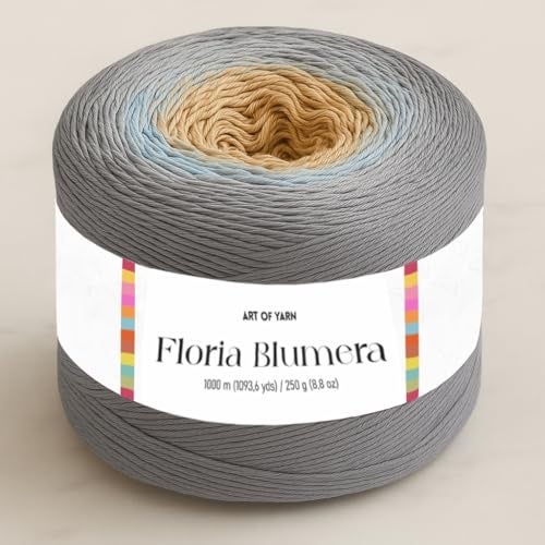 Art of Yarn Floria Blumera Yarn 55% Cotton 45% Acrylic 1093.6 Yards Multicolor Gradient Yarn Cake for Knitting Crochet Spring Summer Ombre Rainbow Cotton Yarn for Flowers S.Fine 1 Sport-99268 - Image 1