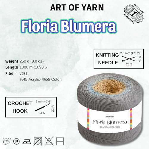 Art of Yarn Floria Blumera Yarn 55% Cotton 45% Acrylic 1093.6 Yards Multicolor Gradient Yarn Cake for Knitting Crochet Spring Summer Ombre Rainbow Cotton Yarn for Flowers S.Fine 1 Sport-99268 - Image 2
