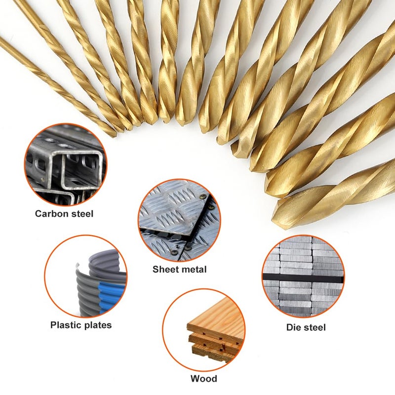 COMOWARE Left Hand Drill Bit Set, 13 Piece | M2 HSS with Titanium Nitride Coating | SAE (1/16" - 1/4") - Image 5