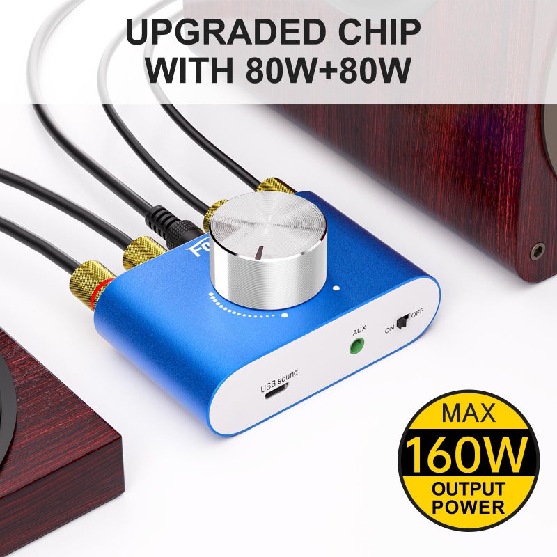 Facmogu مضخم الصوت Facmogu F900S 160W بلوتوث 5.0، مضخم رقمي ستيريو Hi-Fi بقناتين 80Wx2، جهاز استقبال صوتي محمول، مكبر صوت، مدخل AUX/USB/بلوتوث ومصدر طاقة 12V - Image 4