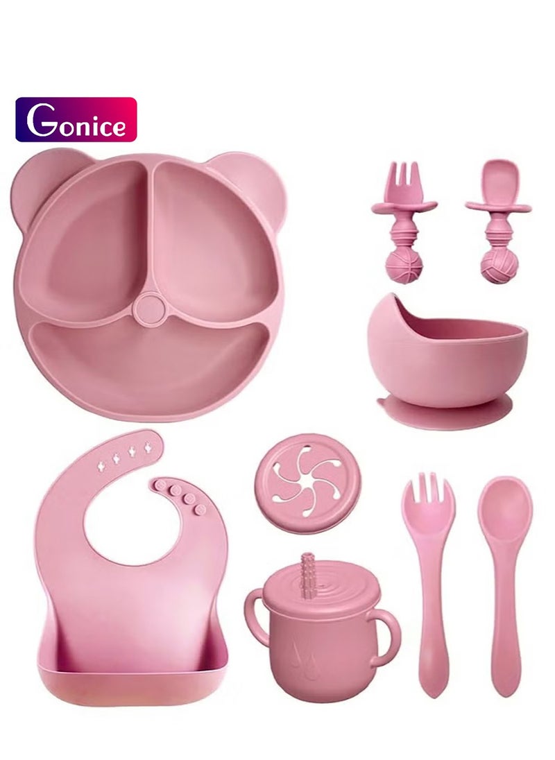 Gonice Complete 8-Pieces Silicone Baby Crockery Set, BPA Free Baby Tableware Set with Soft Silicone Bib and Utensils  - Image 1
