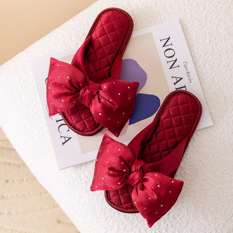 Japanese-Style Bow Slippers for Women - High-End Soft-Sole Silent Indoor Slippers