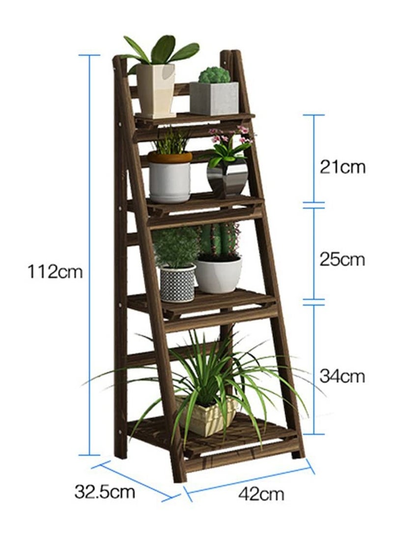LINGWEI Pure Solid Wood Ladder Design Flowers Pot Stand Flowers Plants Pot Rack Wooden Book Rack Bookshelf Storage Organizer Brown  - Image 5