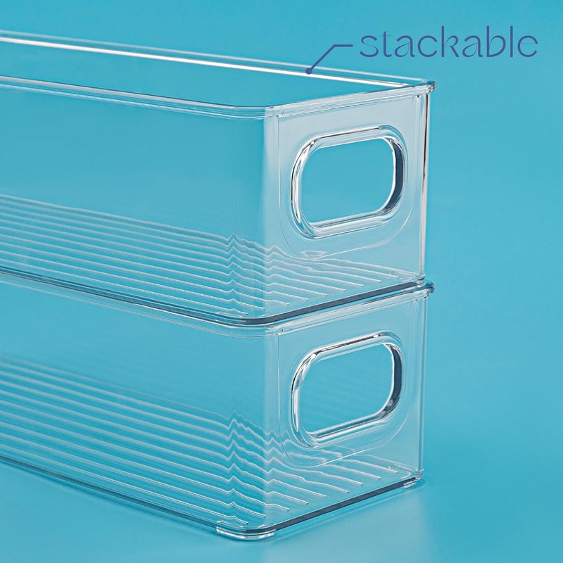 PrimeBox Plastic Food Storage Clear Container 2 Pack Bin with Handles for Organizing Kitchen, Pantry, Refrigerator, Freezer, Pantry, Cabinet, Closet, Bathroom. Stackable 10”x4”x3” - Image 4
