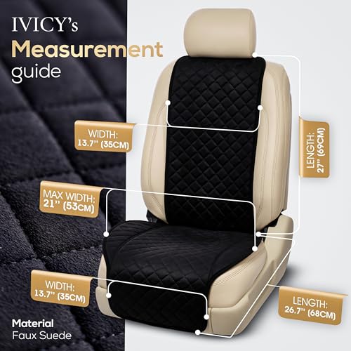 IVICY غطاء مقعد السيارة من IVICY مصنوع من الجلد المدبوغ – ناعم وغير قابل للانزلاق - واقيات مقاعد السيارة الأمامية لمعظم السيارات، الفانات، SUVs، الشاحنات - 1 وحدة - أسود - Image 5