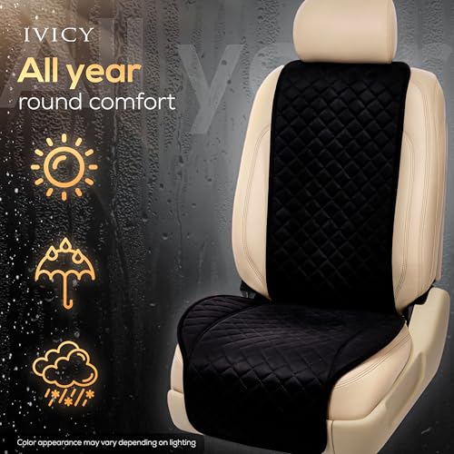 IVICY غطاء مقعد السيارة من IVICY مصنوع من الجلد المدبوغ – ناعم وغير قابل للانزلاق - واقيات مقاعد السيارة الأمامية لمعظم السيارات، الفانات، SUVs، الشاحنات - 1 وحدة - أسود - Image 4
