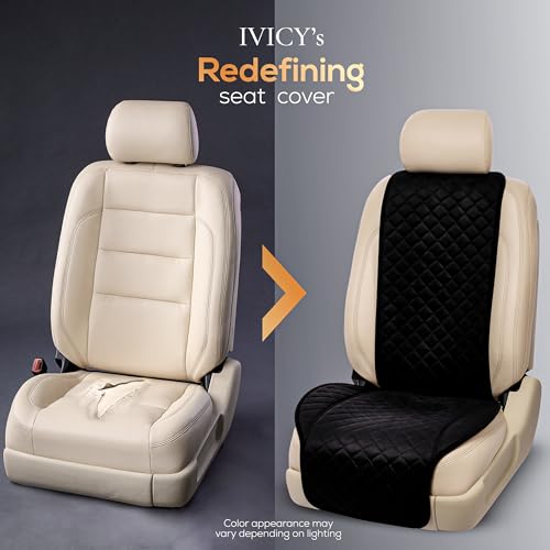 IVICY غطاء مقعد السيارة من IVICY مصنوع من الجلد المدبوغ – ناعم وغير قابل للانزلاق - واقيات مقاعد السيارة الأمامية لمعظم السيارات، الفانات، SUVs، الشاحنات - 1 وحدة - أسود - Image 3