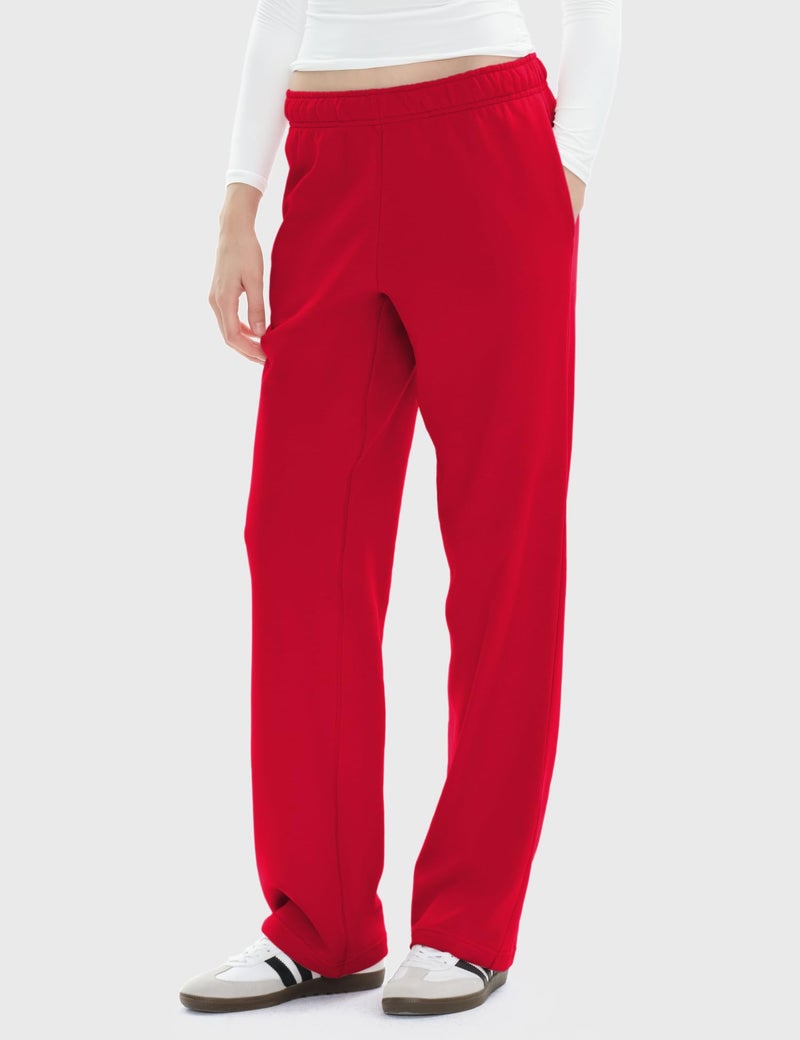 PUMIEY Sweatpants Women Cotton Wide Leg High Waisted Sweat Pants Lounge Oppen Bottom Pants, Ruby X-Small - Image 3