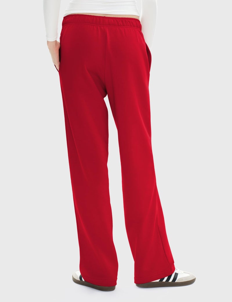 PUMIEY Sweatpants Women Cotton Wide Leg High Waisted Sweat Pants Lounge Oppen Bottom Pants, Ruby X-Small - Image 4