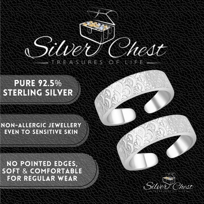 silver chest Silver Toe Rings for Women Pure Silver 925 - Elegant and Comfortable 3D Self Design Simple Toe Ring Silver Bands for Girls - Image 3