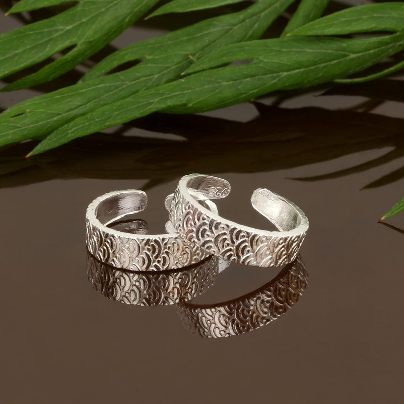 silver chest Silver Toe Rings for Women Pure Silver 925 - Elegant and Comfortable 3D Self Design Simple Toe Ring Silver Bands for Girls - Image 2