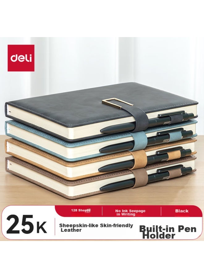 ديلي Deli 25k/128 Sheets دفتر ملاحظات فردي، غلاف من جلد الحمل السميك، يوميات، مذكرات، أسود Bp149 - Image 1