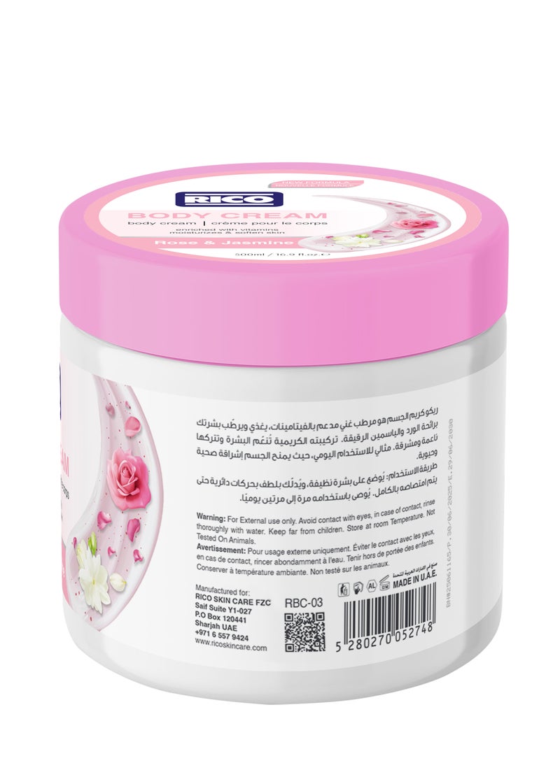 RICO SKINCARE Body Moisturizer for Dry Skin, Cream, 500ml, with Glycerine, Vitamin E, Dimethicone, All Skin Types, Rose & Jasmine - Image 2