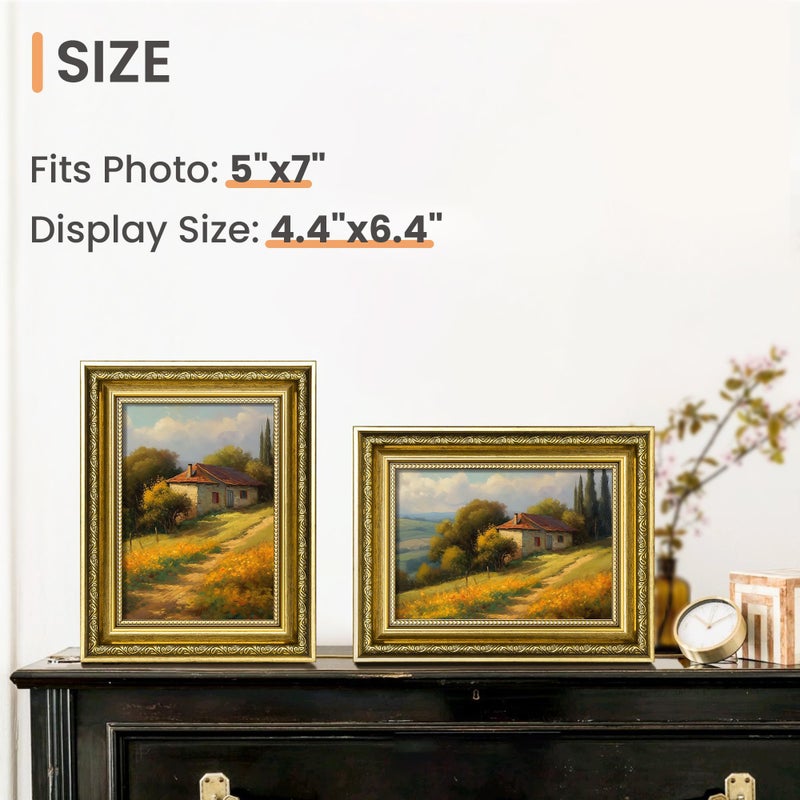 upsimples 5x5 Picture Frame with Real Glass  2 Pack Ornate Vintage Picture Frames for Wall or Tabletop Display  Gold 5 x 5 Frame for Wall D?cor - Image 3