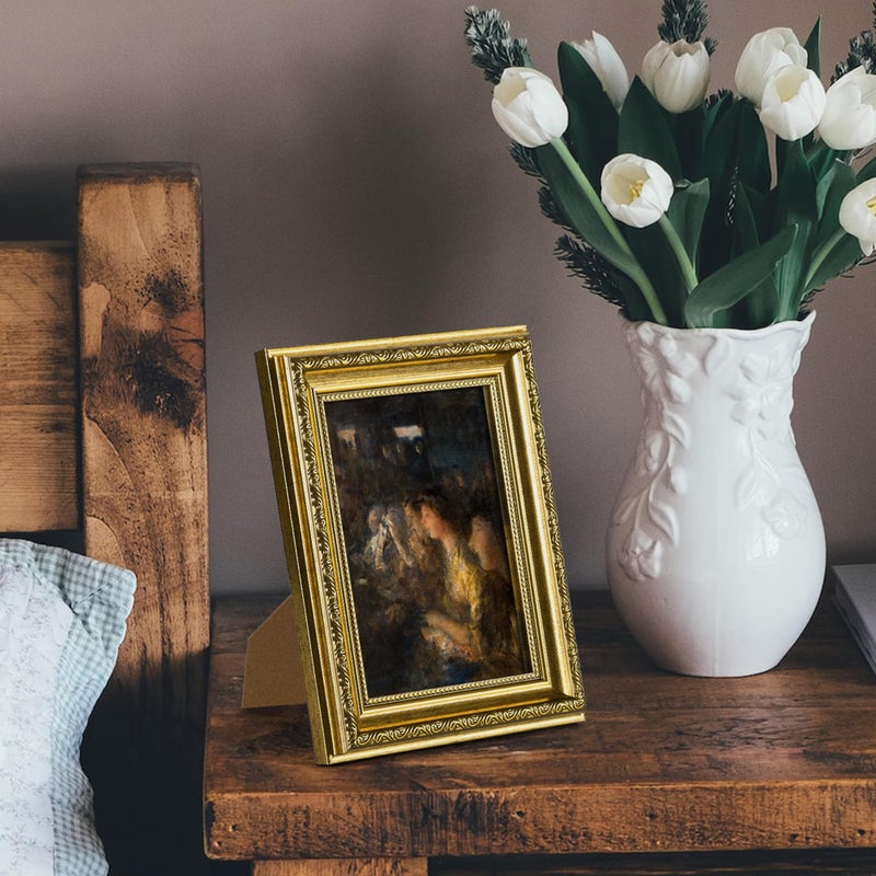 upsimples 5x5 Picture Frame with Real Glass  2 Pack Ornate Vintage Picture Frames for Wall or Tabletop Display  Gold 5 x 5 Frame for Wall D?cor - Image 2
