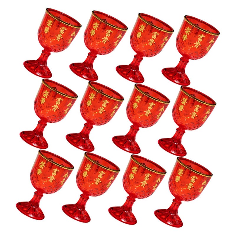 12 Red Plastic Stemmed Cups Wedding Toasting Glasses for Festive Celebration - Image 2