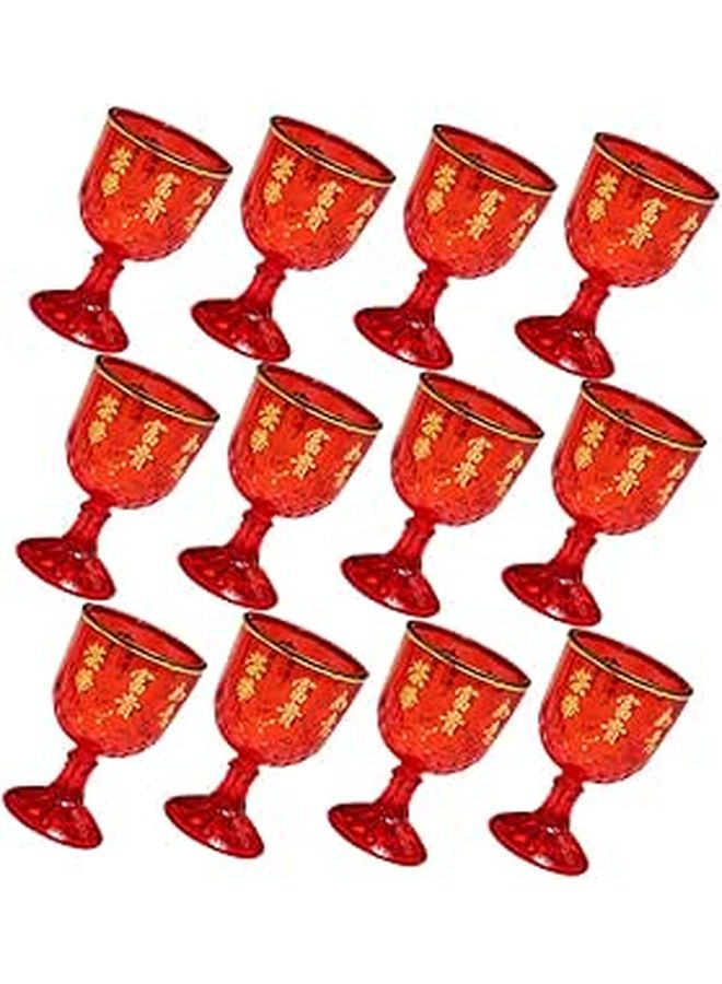12 Red Plastic Stemmed Cups Wedding Toasting Glasses for Festive Celebration - Image 1