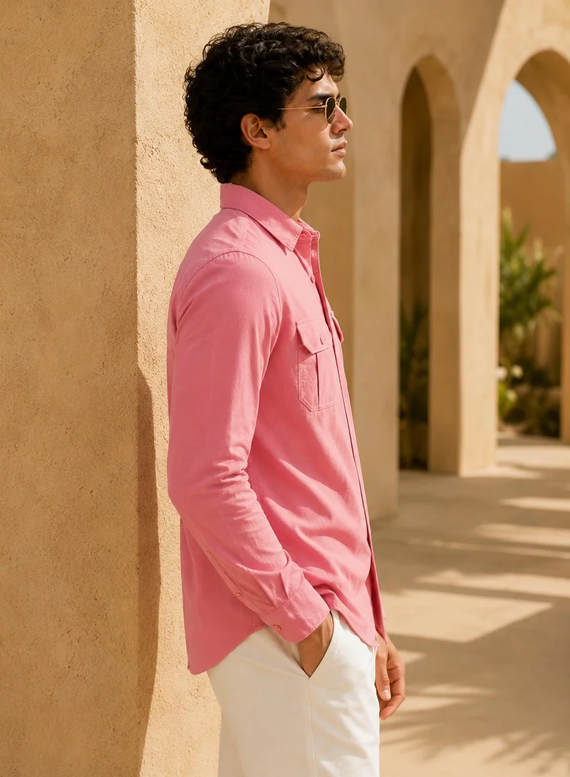 CAHOOT Men's Pink Plain/Basic Regular Shirt For Casual Wear | Collared Neck | Long Sleeve | Button Closure | Cotton Shirt Crafted With Comfort Fit For Everyday Wear