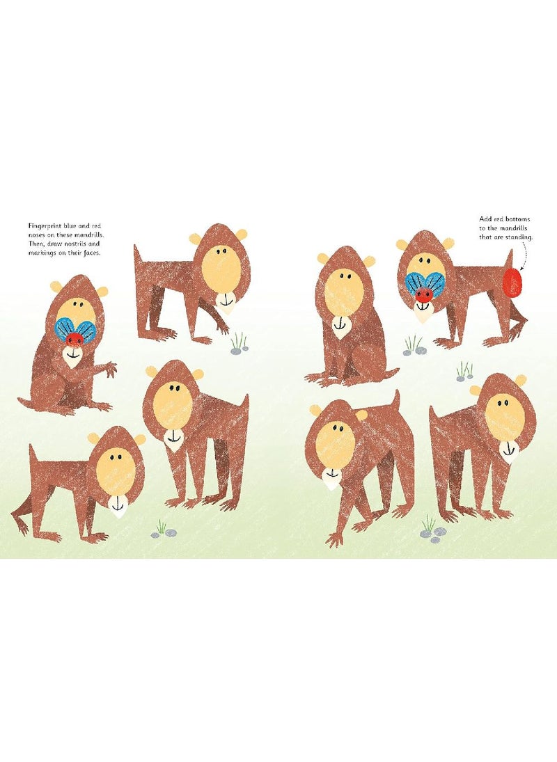 Usborne أنشطة بصمات الأصابع من أوزبورن – حديقة الحيوان، مجموعة فنون إبداعية ممتعة للأطفال، اصنع بصمات الحيوانات والمشاهد باستخدام الطلاء بالأصابع - Image 2