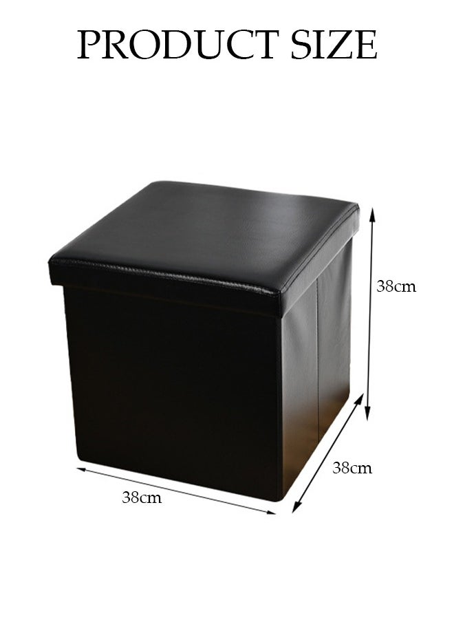 DUNISO - Leather Folding Storage Ottoman Cube Storage Boxes Footrest Stool Stylish Small Ottomans with Foam Padded Seat for Storage and Seating - Image 1