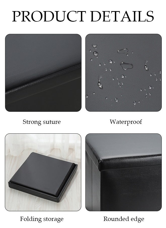 DUNISO - Leather Folding Storage Ottoman Cube Storage Boxes Footrest Stool Stylish Small Ottomans with Foam Padded Seat for Storage and Seating - Image 1