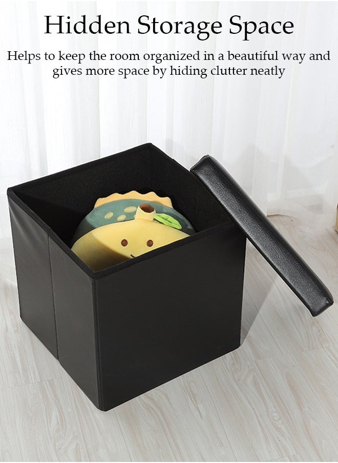 DUNISO - Leather Folding Storage Ottoman Cube Storage Boxes Footrest Stool Stylish Small Ottomans with Foam Padded Seat for Storage and Seating - Image 1